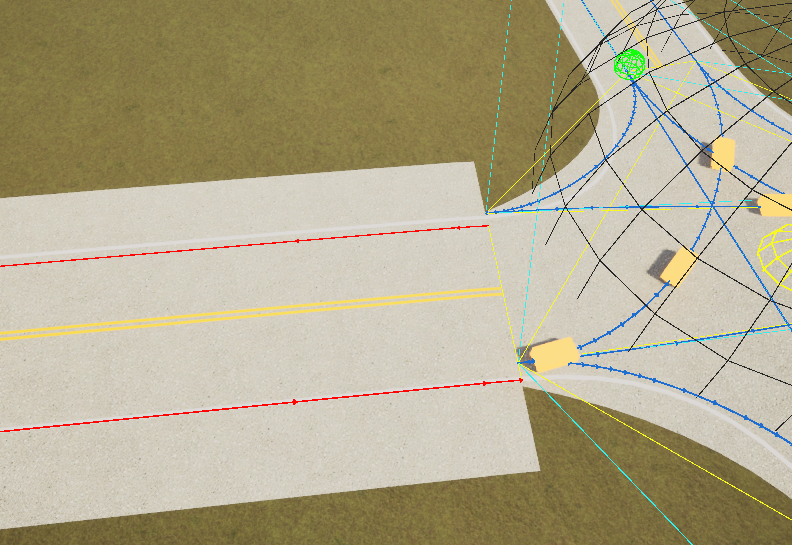 Debug view showing a lane connection crossing to the wrong side