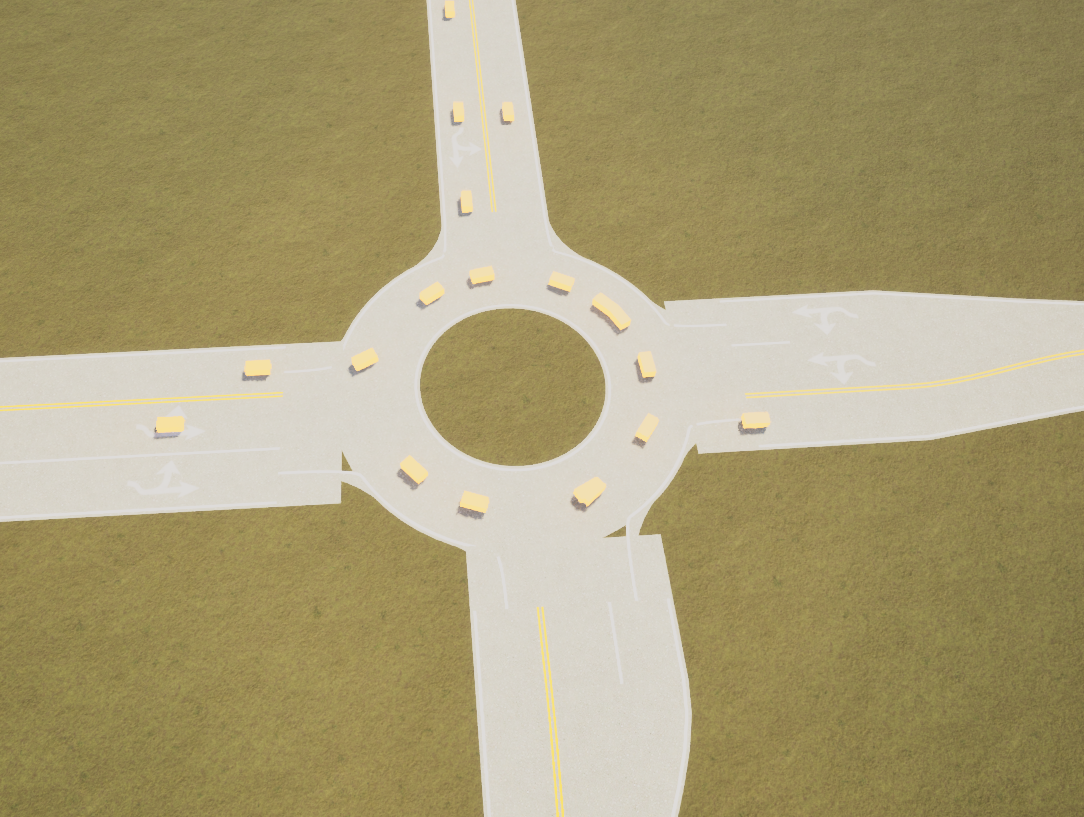 A roundabout with a gap where one entry meets the ring