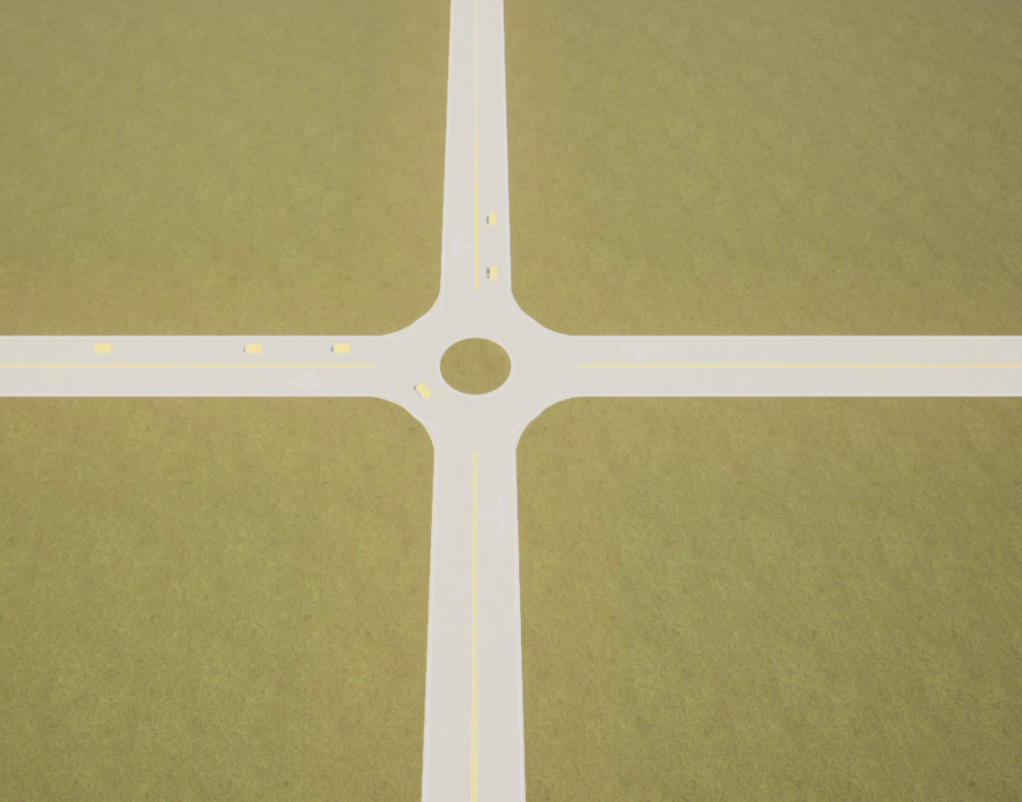 A roundabout built with the road tool