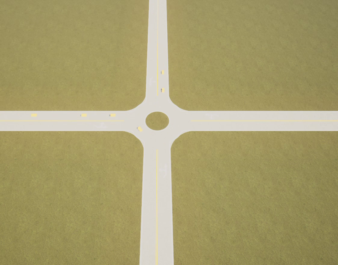 A roundabout built with the road tool