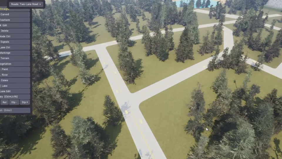 Roads weaving through a forest in an early Regions build
