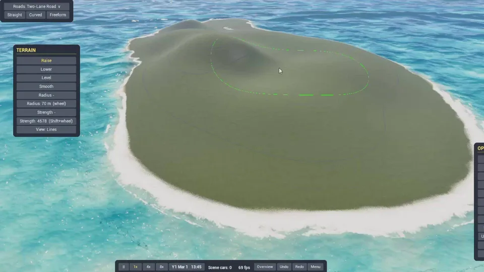An island sculpted with the Regions terrain tools